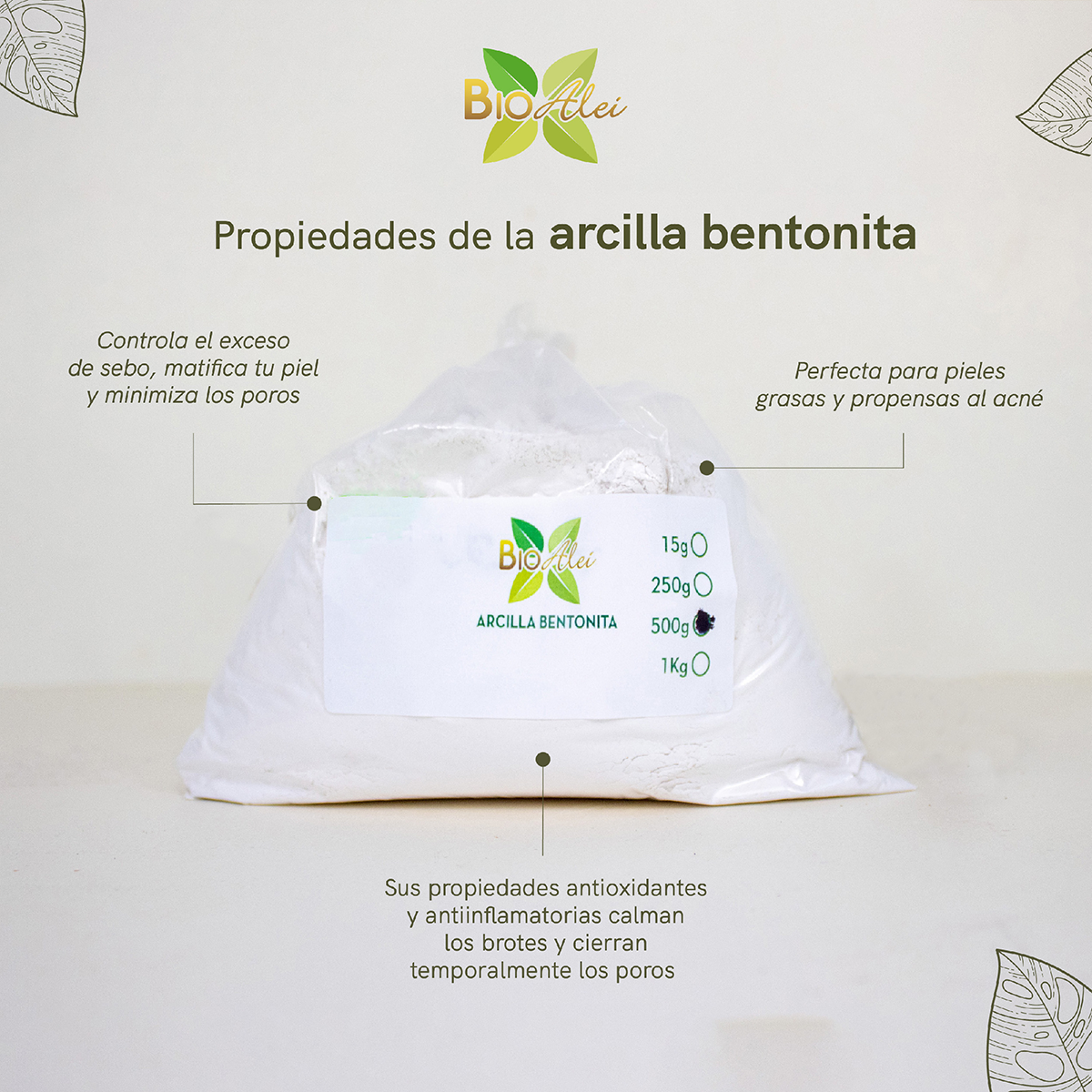 Arcilla Bentonita 1 Kg Natural Mascarilla Facial Spa