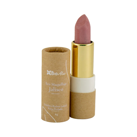 Eco-Maquillaje Jalisco Color Rosa Perlado 3 en 1 Sombra-Rubor-Labial 8g